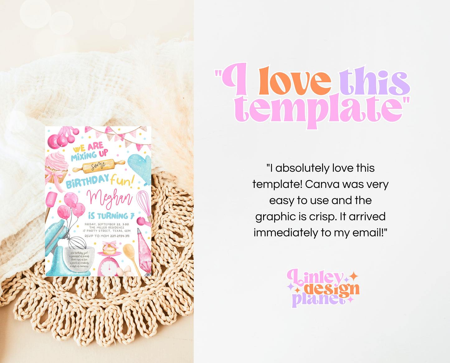 Editable Baking Birthday Party Invitation Kids Cooking Birthday Girl Chef Party Invite Pink Baking Party Instant Download Template