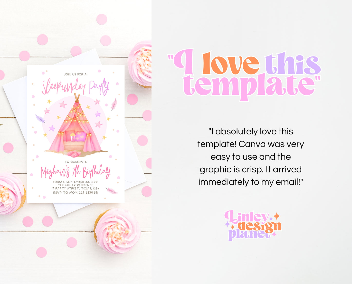 Editable Sleepunder Birthday Invitation Pink Glamping Spa Slumber Party Movie Night Tween Teen Printable Template Instant Download GBP51