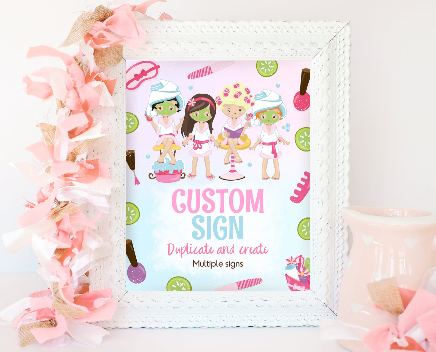 Editable Spa Party Birthday Custom Sign, Glamour Party Poster, Spa Birthday Decor, Pink Spa Party Custom Banner, Printable Download, GBP10