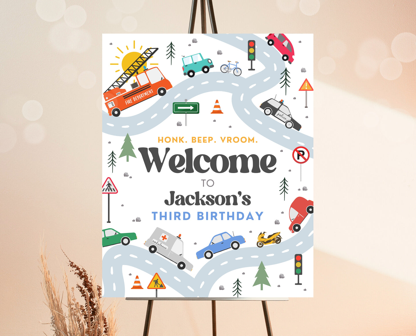 Editable Transportation Birthday Welcome Sign, Cars Birthday Decor, Cars 1st Birthday Welcome Banner, Truck and Cars Birthday Decor, BBP04