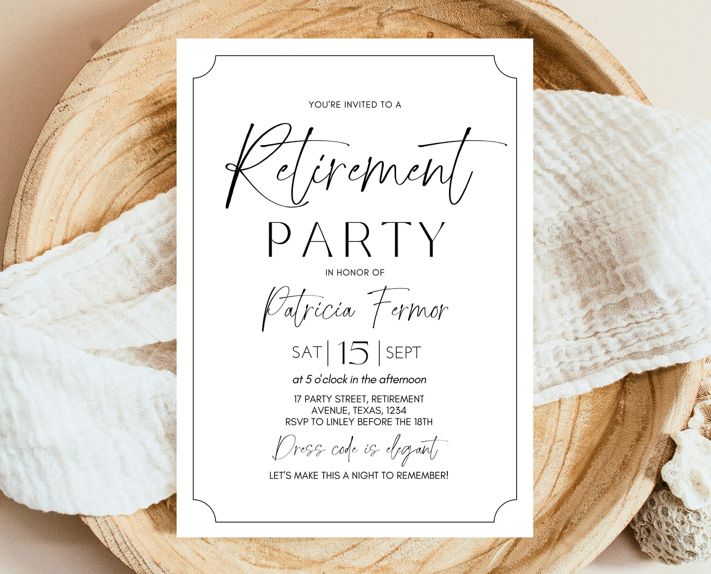 Editable Retirement Party Invitation, Retirement Invitation, Modern Retirement Invite, Minimalist Retirement Party Invite, Instant Download