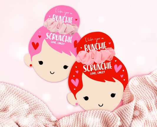 Editable Valentine Srunchie Tag, Scrunchie Labels, Classroom Valentine Cards, Scrunchie Favor Tag, Valentine's Day Card, Valentine Hair Gift