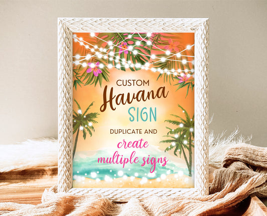 Editable Havana Beach Birthday Custom Sign, Tropical Adult Birthday Custom Sign, Tropical Sunset Custom Banner, Printable, Template ABC01