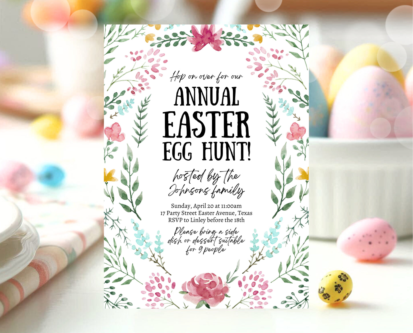 Editable Floral Easter Brunch Invitation, Printable Easter Party Invitation, Wildflower Easter Invite, Boho Floral Easter Brunch Invitation