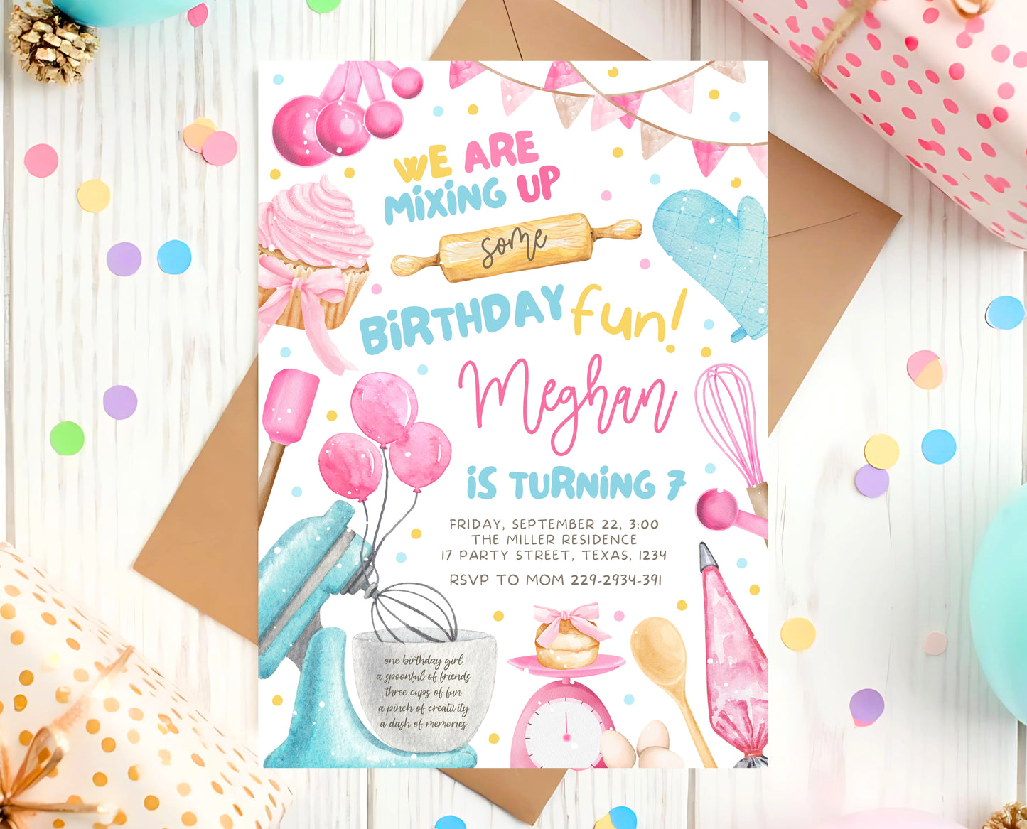 Editable Baking Birthday Party Invitation Kids Cooking Birthday Girl Chef Party Invite Pink Baking Party Instant Download Template
