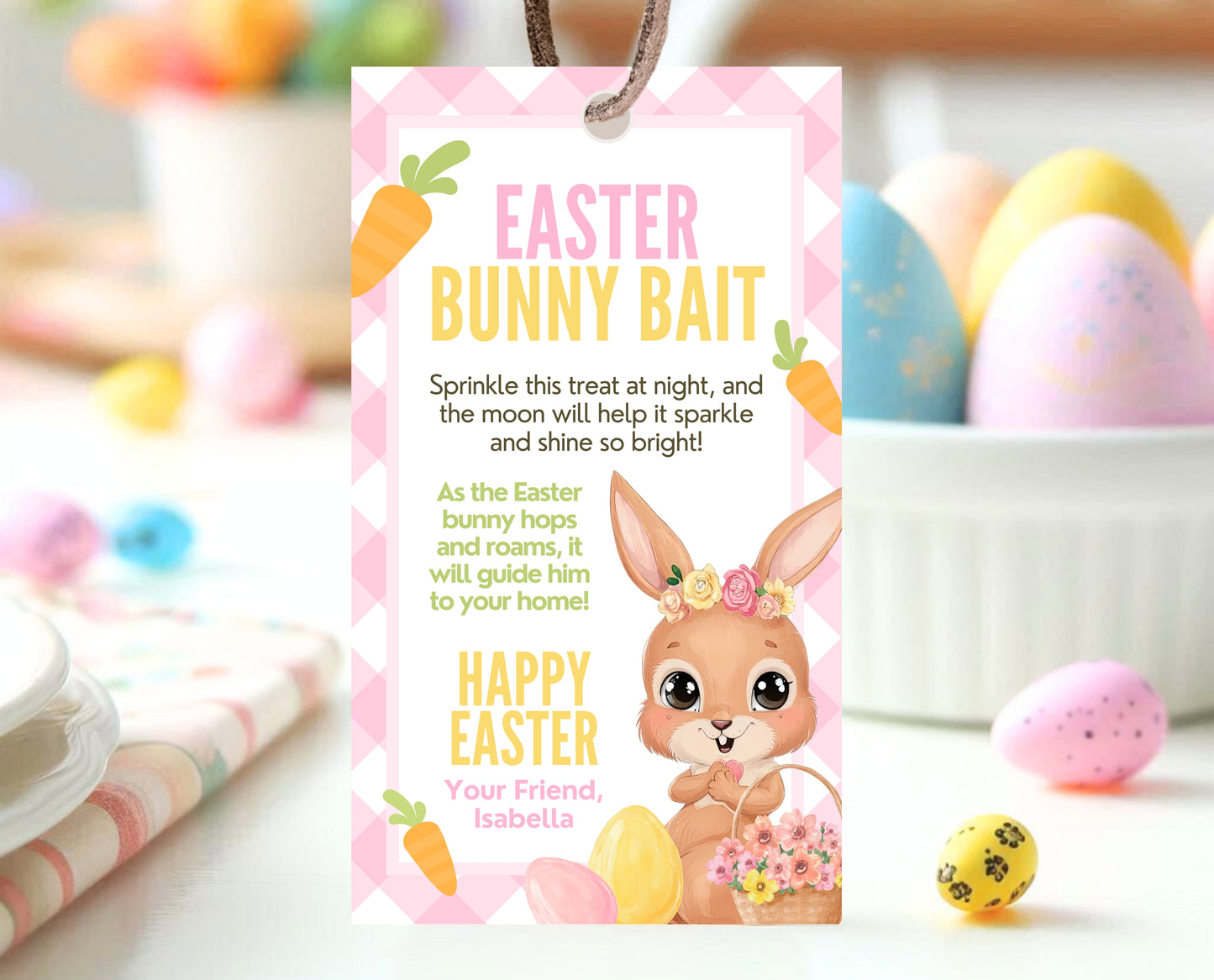 Editable Easter Bunny Bait Tag, Easter Bunny Food Tag, Easter Basket Party Favor Tag, Easter Classroom Gift Tag, Pink Tag, Instant Download
