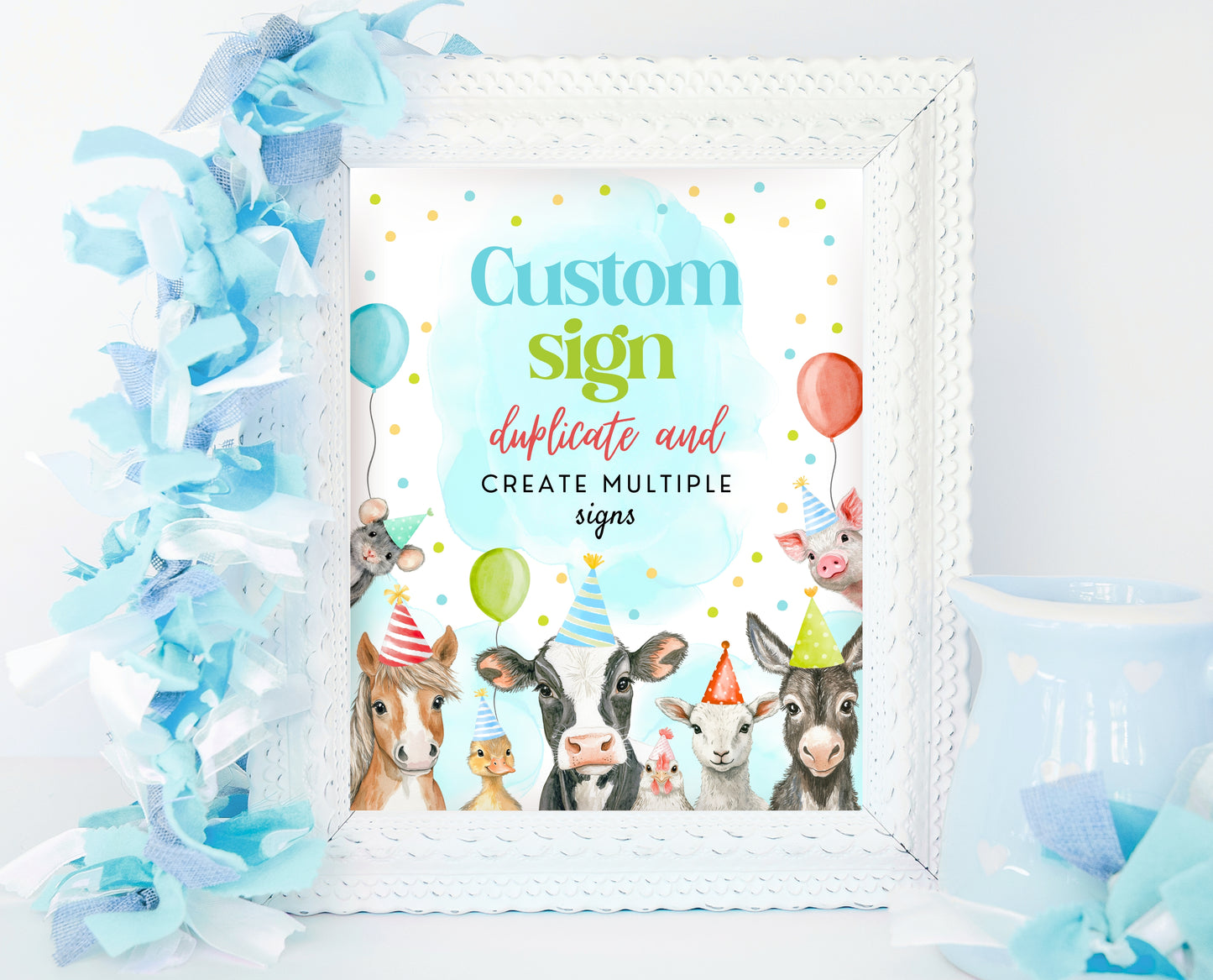 Editable Farm Boy Birthday Custom Sign, Blue Farm Birthday Party, Calling All Party Animals, Blue Boy Farm Animal Party Custom Sign, BBP06