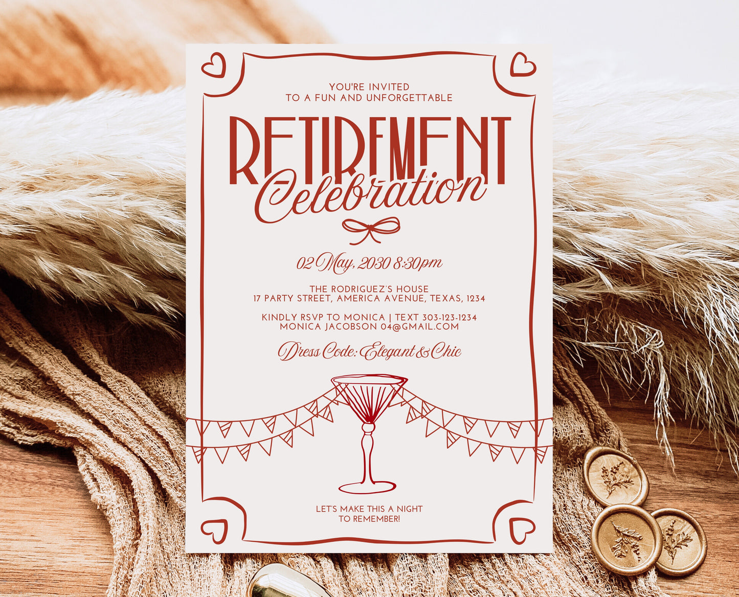 Editable Retirement Party Invitation, Retirement Invitation, Cocktail Retirement Invite, Doodle Retirement Party Invite, Instant Download