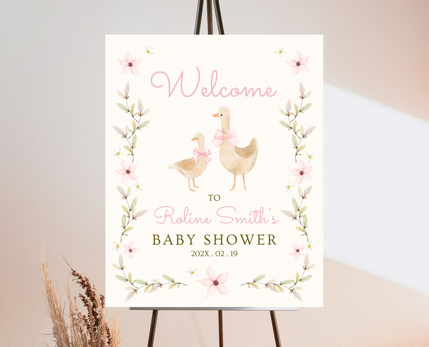 Editable Goose Baby Shower Welcome Sign, A Silly Goose Baby Shower, Floral Whimsical Goose Welcome Sign, Easter Baby Shower Theme, EPC01
