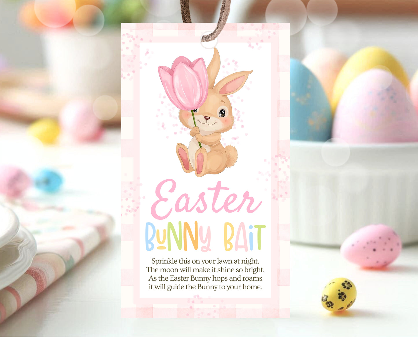 Editable Easter Bunny Bait Tag, Easter Bunny Food Tag, Easter Basket Party Favor Tag, Easter Classroom Gift Tag, Pink Tag, Instant Download,