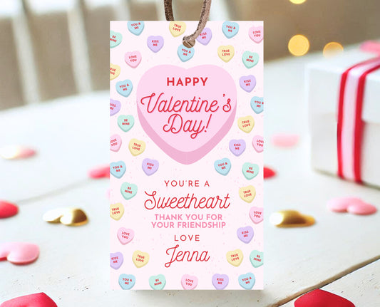 Editable Sweetheart Candy Valentine Gift Tag, Conversation Hearts Theme Gift Tag, Sweetheart Candy Gift Tag, Valentines Favor Tags, VDC04