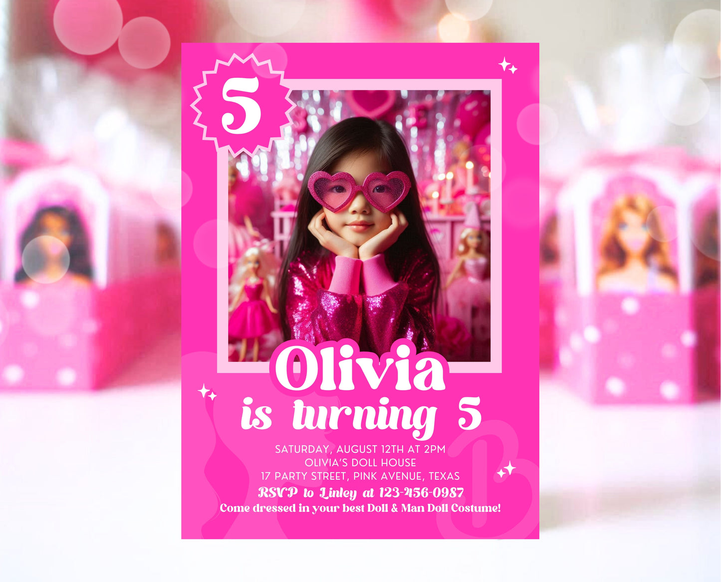 Editable Doll Box Birthday Invitation, Girl Glam Invite, Doll Birthday Invitation, Hot Pink Fashion Invite, Girl Pink Birthday Invite, GBP16