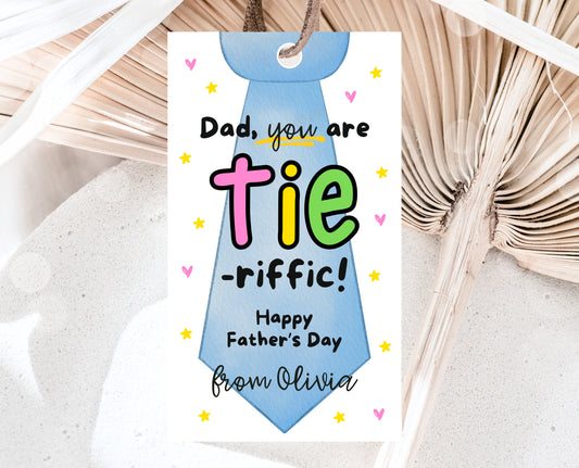 Editable Father's Day Tie Gift Tag, Printable You Are Tie-riffic Favor Tag, Fun Tag for Dad, Suit Tie Fathers Day Gift Tag, Instant Download