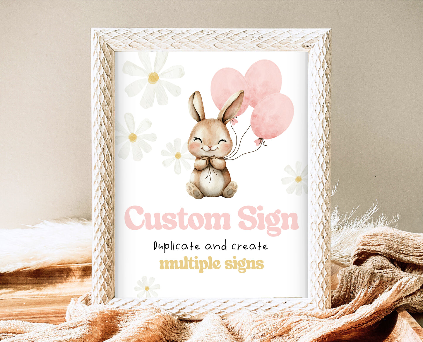 Editable Bunny Birthday Custom Sign, Rabbit Birthday Party, Hop On Over Bunny Birthday Sign, Spring Birthday, Rabbit Custom Banner, EPC06
