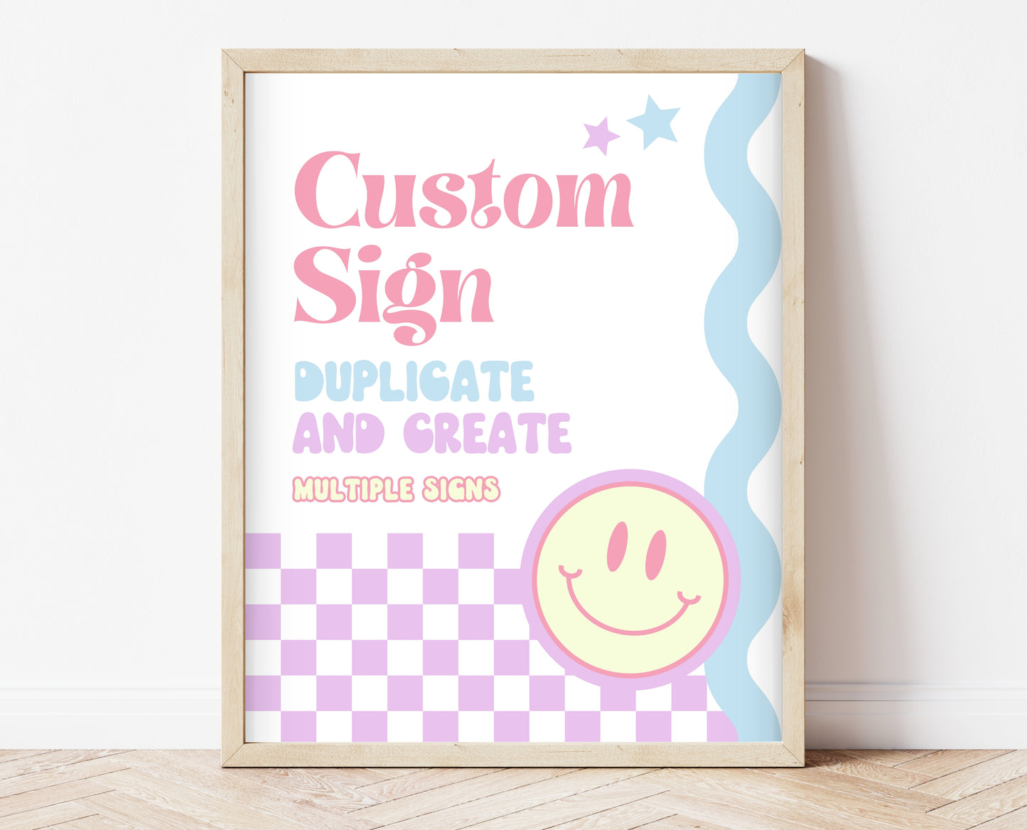 Editable Retro Smiley Birthday Custom Sign, Preppy Smile Theme, Pink Checkered Smiley Birthday Sign, Retro Smiley Girl Custom Sign, GBP17