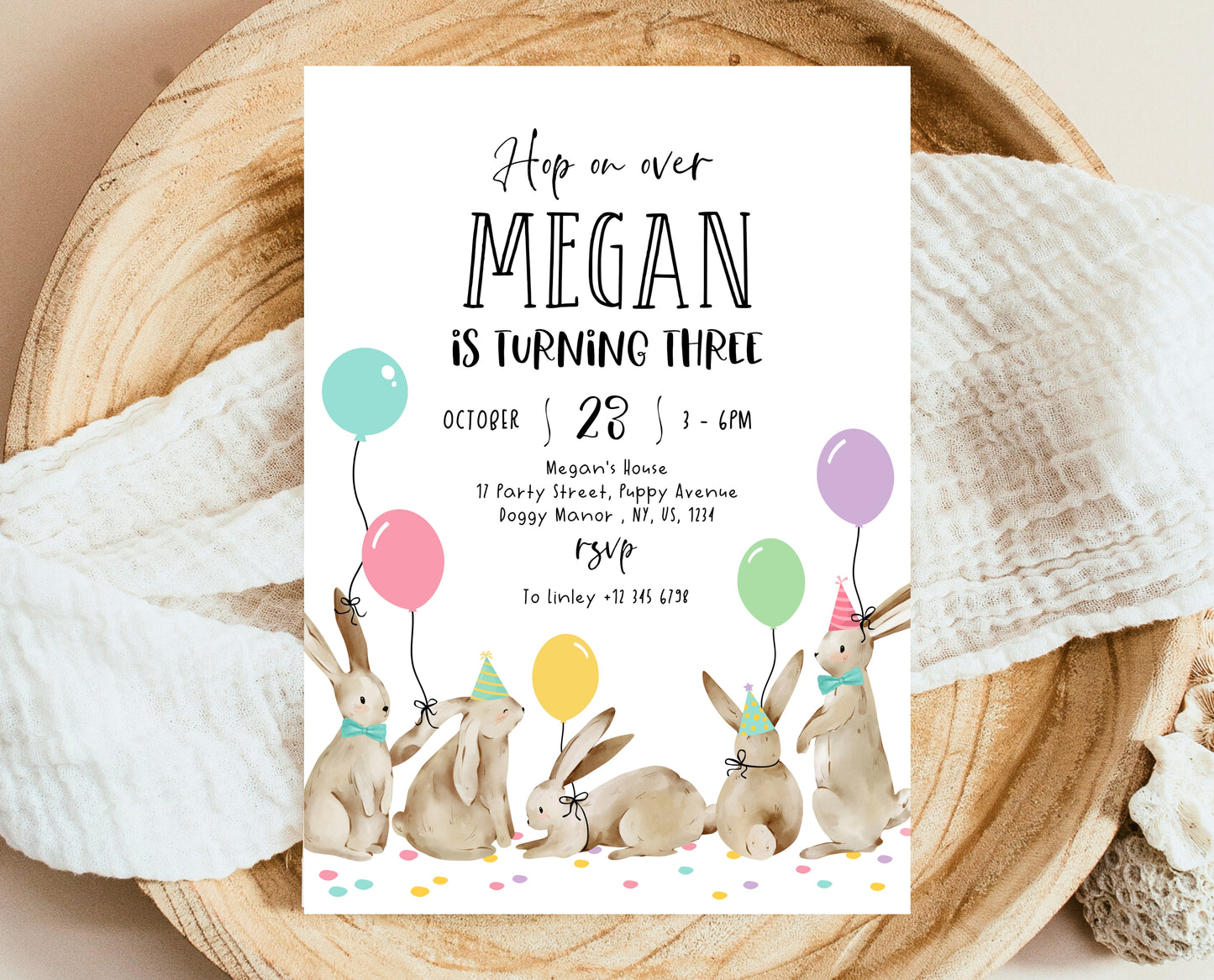 Editable Bunny Birthday Invitation, Some Bunny 1st Birthday Party, Hop On Over Bunny Birthday, Spring Birthday Rabbit Birthday Invite, EPC05