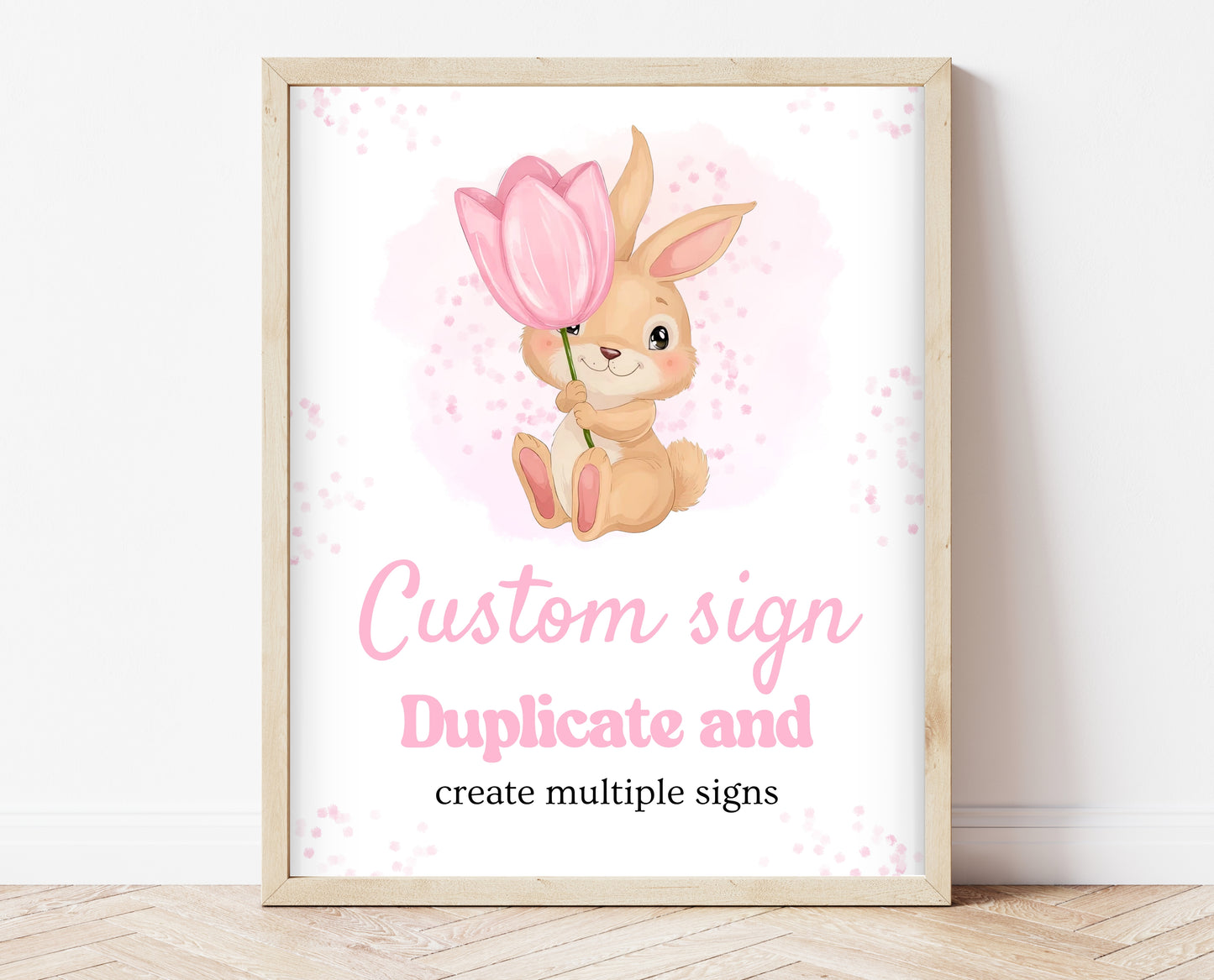 Editable Pink Bunny Birthday Custom Sign, Rabbit Birthday Party, Hop On Over Bunny Birthday, Spring Birthday, Rabbit Custom Banner, EPC15