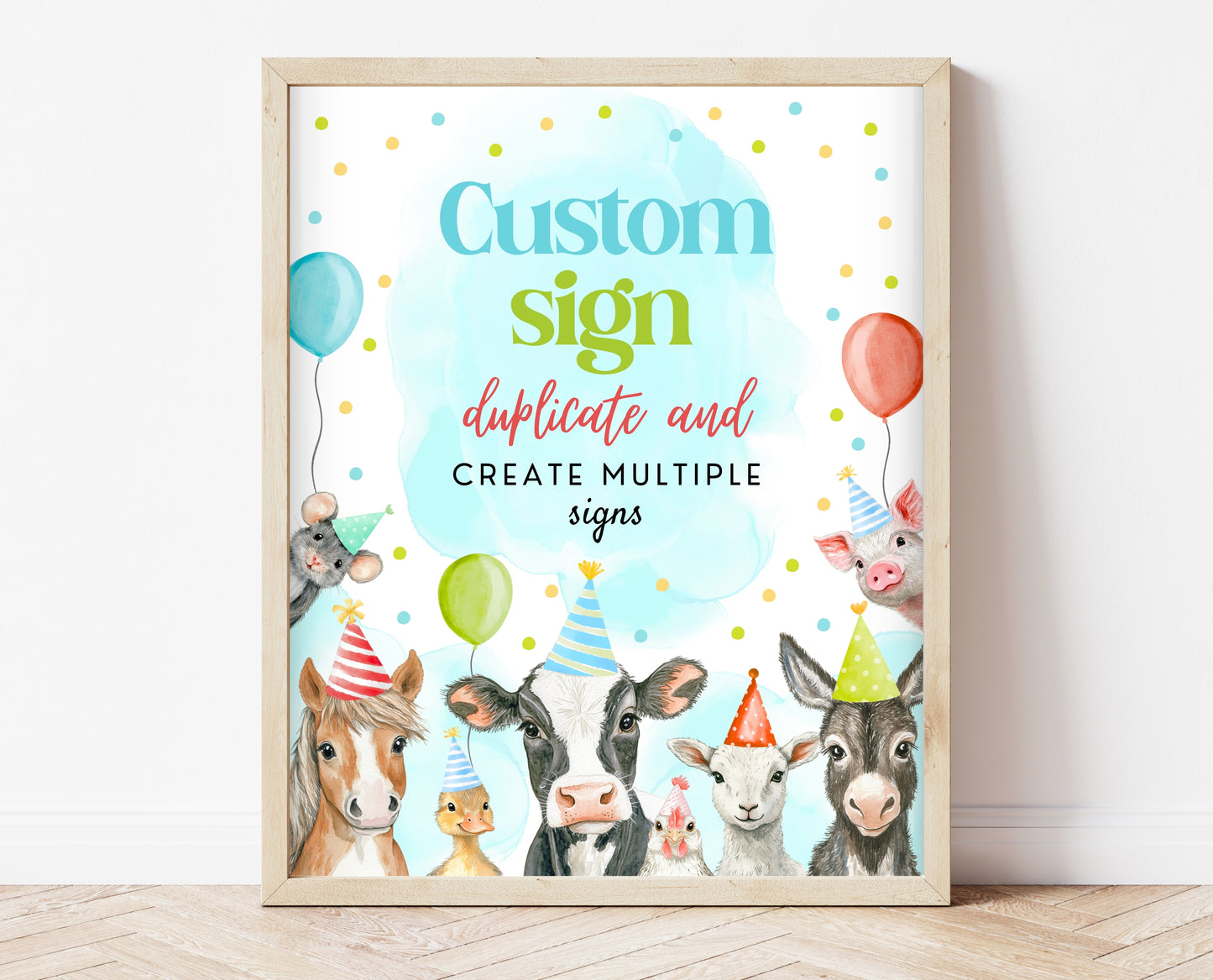 Editable Farm Boy Birthday Custom Sign, Blue Farm Birthday Party, Calling All Party Animals, Blue Boy Farm Animal Party Custom Sign, BBP06