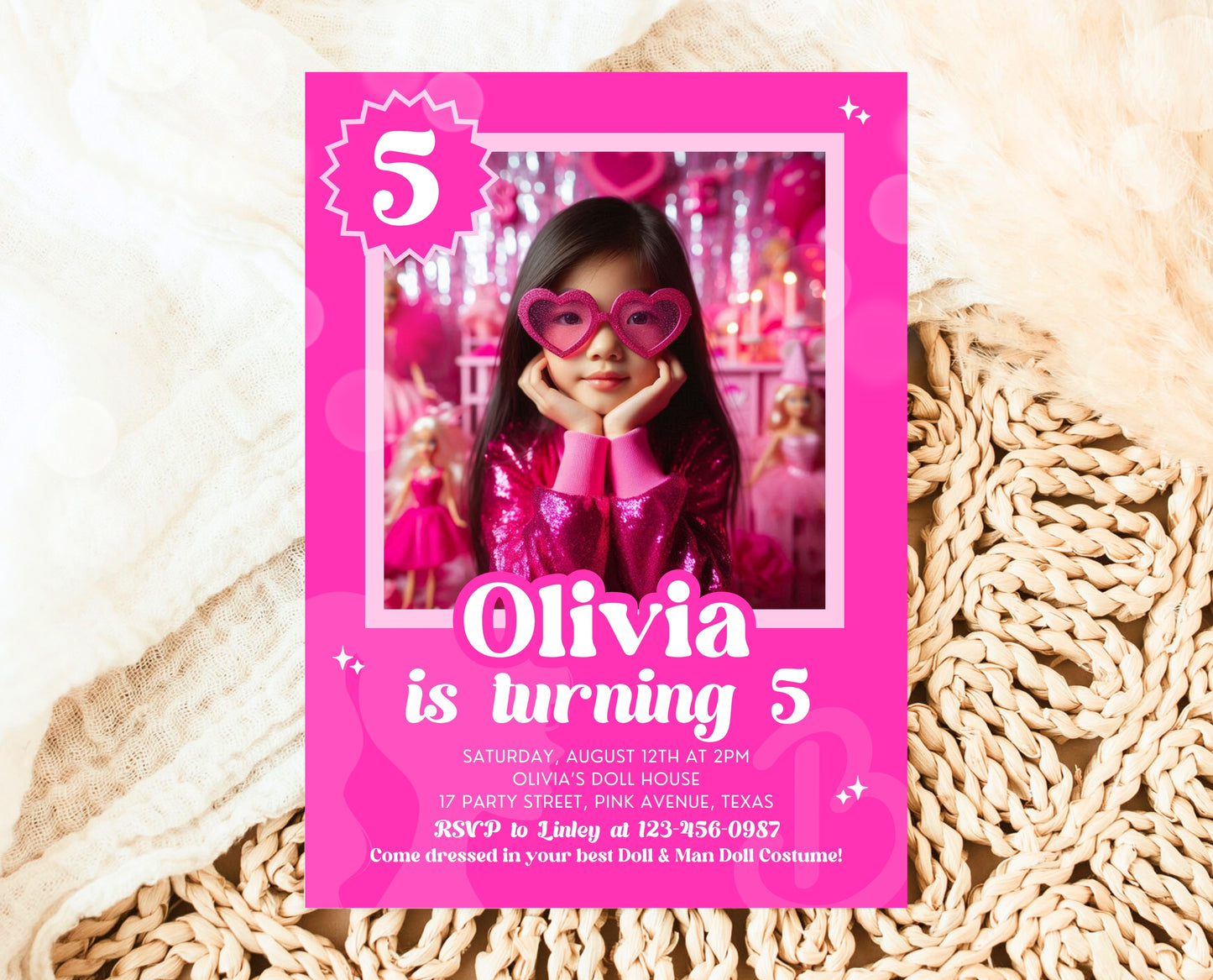 Editable Doll Box Birthday Invitation, Girl Glam Invite, Doll Birthday Invitation, Hot Pink Fashion Invite, Girl Pink Birthday Invite, GBP16
