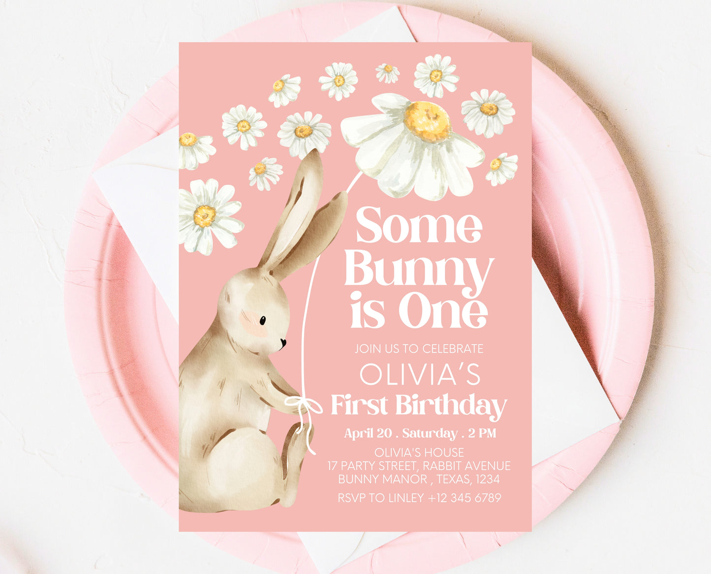 Editable Bunny Birthday Invitation, Some Bunny 1st Birthday Party, Hop On Over Bunny Birthday, Spring Birthday Rabbit Birthday Invite, EPC08