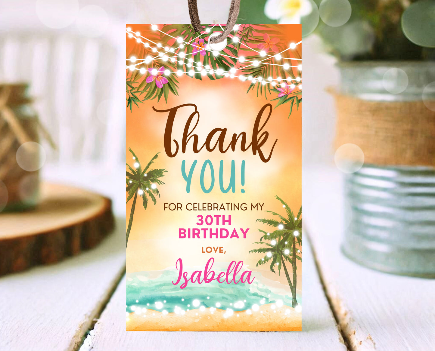 Editable Havana Beach Birthday Favor Tag, Tropical Birthday Thank You Tag, Tropical Sunset Favor Tag, Printable, Instant Download, ABC01