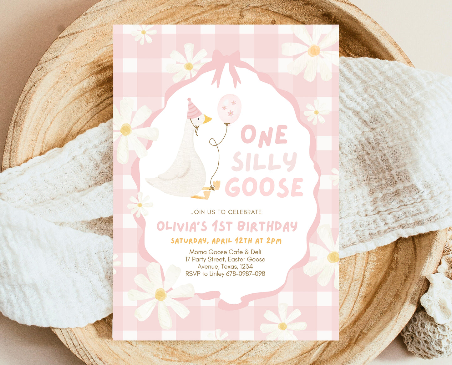 Editable One Silly Goose Birthday Invitation, Girl 1st Birthday Invite, Pink Printable Invite, Goose First Birthday Invite, Template, EPC03