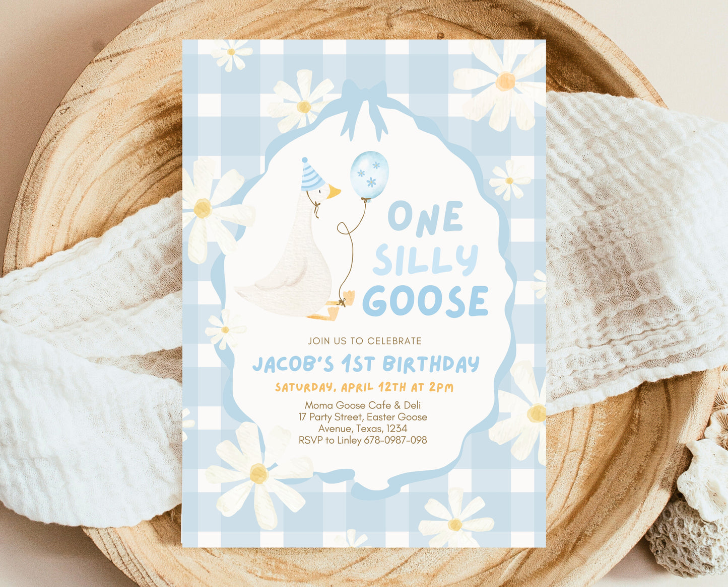 Editable One Silly Goose Birthday Invitation, Boy 1st Birthday Invite, Blue Printable Invite, Goose First Birthday Invite, Template, EPC04