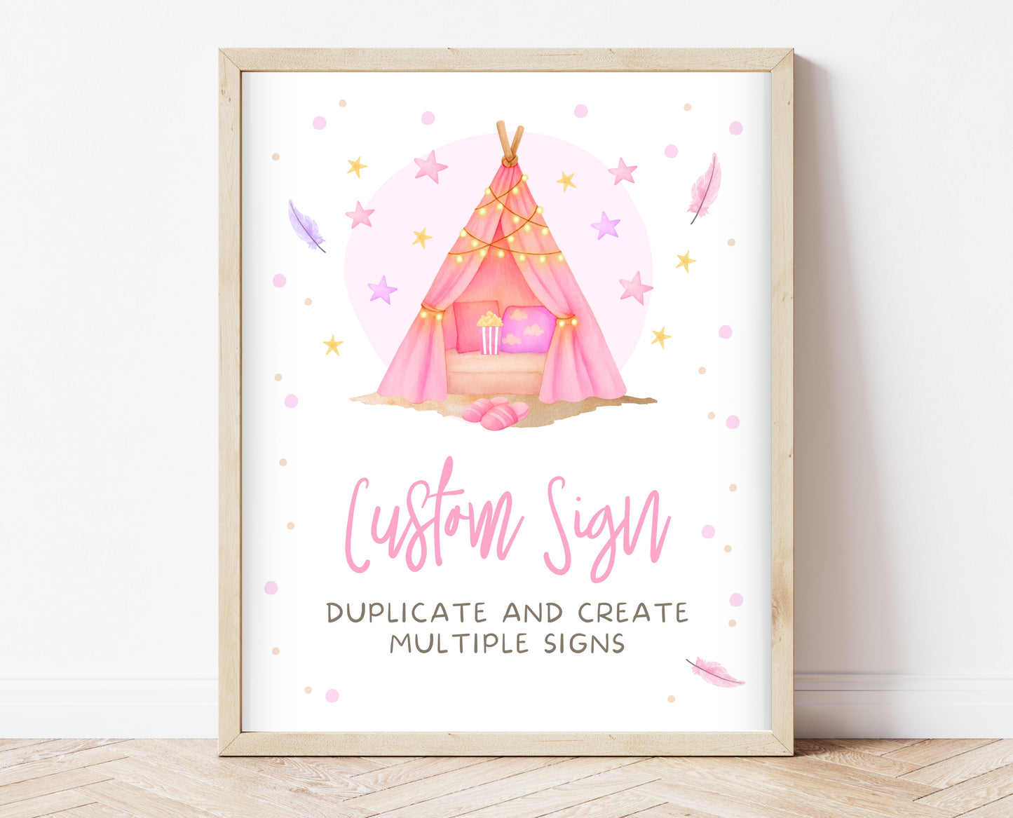 Editable Slumber Party Table Sign Custom Spa Sleepunder Glamping Theme Pink Tween Teen Printable Signage Template Instant Download GBP51