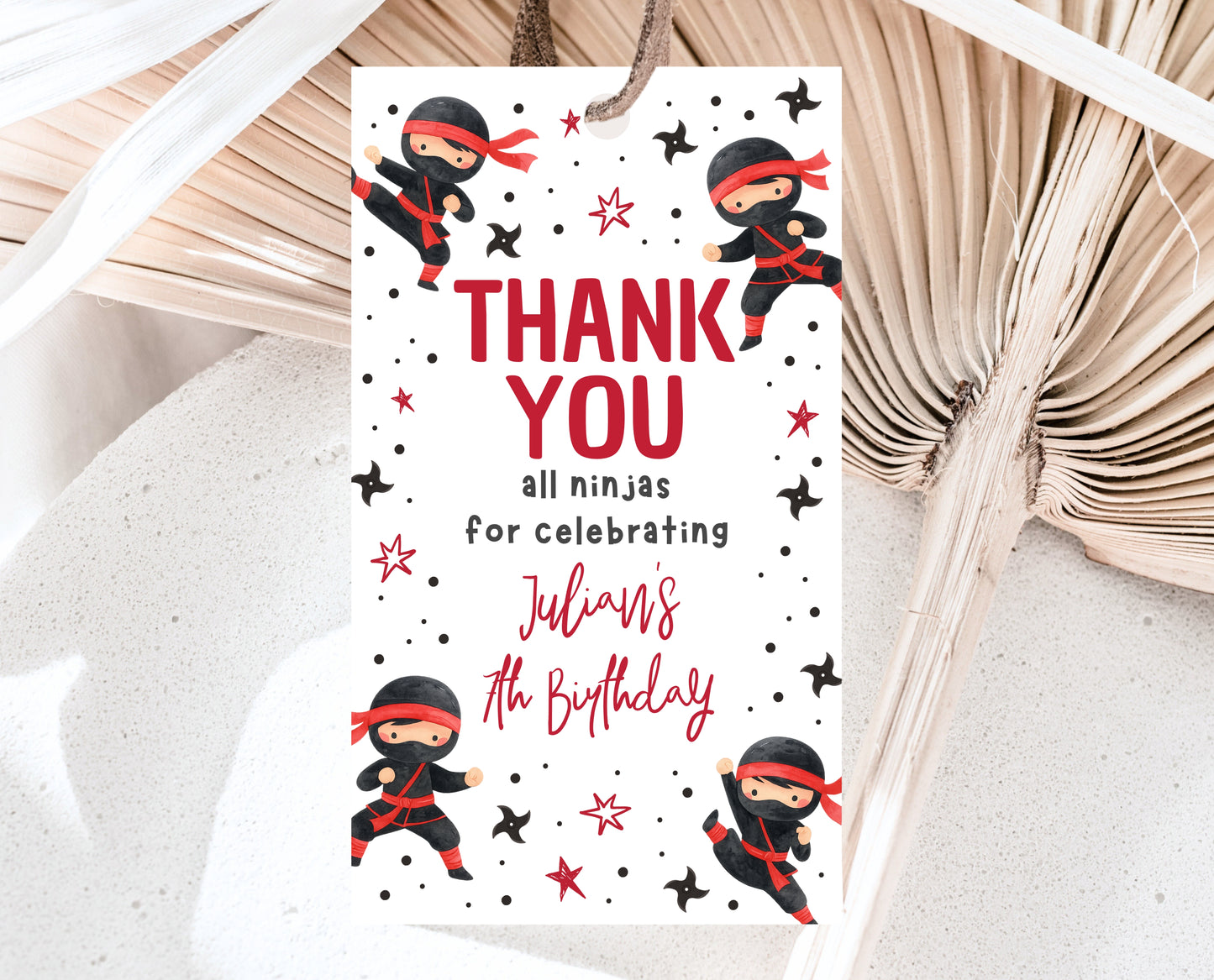 Editable Ninja Party Favor Tag Thank You Card Karate Birthday Tag Printable Ninja Gift Tag Instant Download Martial Arts Party BBP19