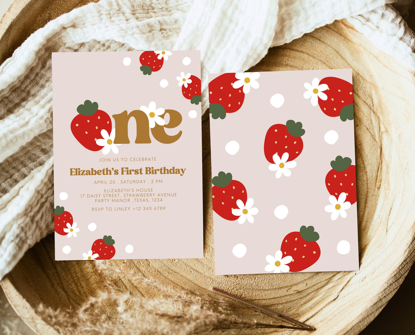 Editable Berry First Birthday Invitation, Strawberry 1st Birthday Girl Invite, Printable Strawberry First Birthday Girl Invitation, GBP02