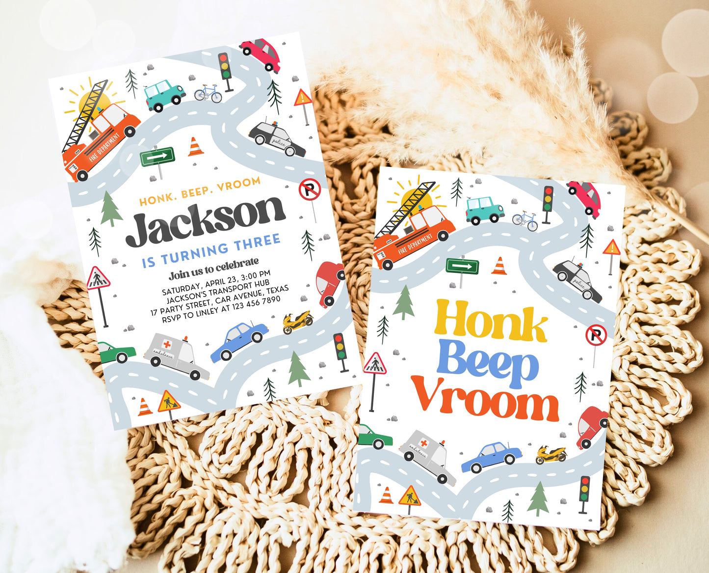 Editable Transportation Birthday Invitation, Truck Birthday Invitation, Cars Birthday Invite, Truck and Cars Birthday Invitation, BBP04