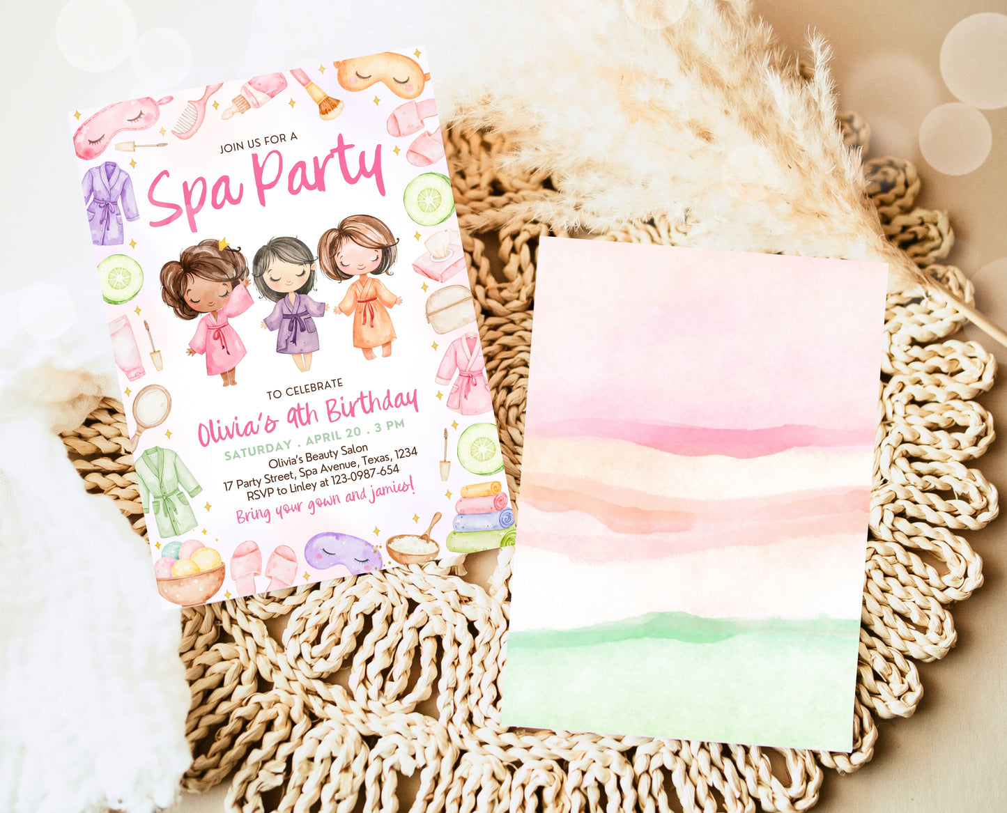 Editable Spa Birthday Invitation, Spa Party Invite, Pamper Birthday Invite, Pink Glam Party Invite, Spa Girls Birthday Invitation, GBP08