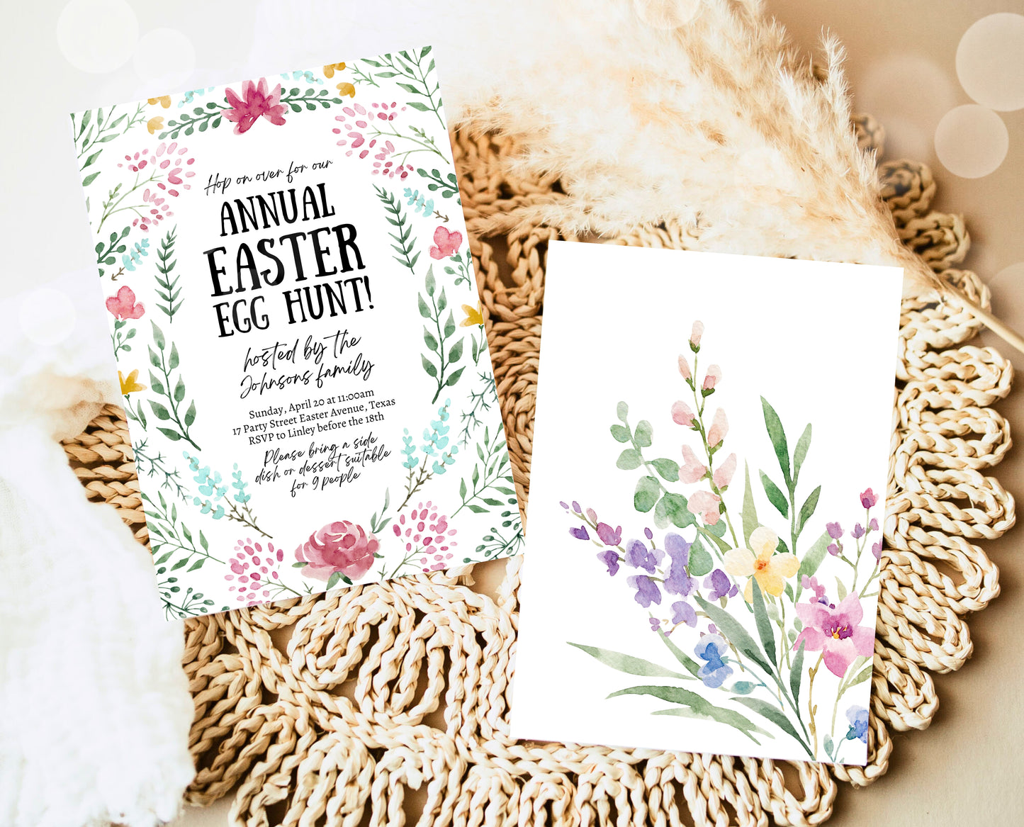 Editable Floral Easter Brunch Invitation, Printable Easter Party Invitation, Wildflower Easter Invite, Boho Floral Easter Brunch Invitation