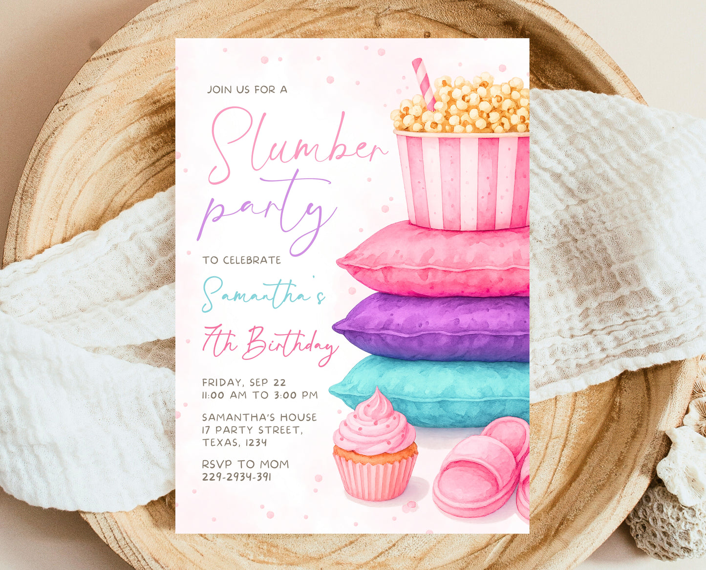 Editable Slumber Birthday Invitation Pink Glamping Spa Sleepover Party Movie Night Tween Teen Printable Template Instant Download GBP52