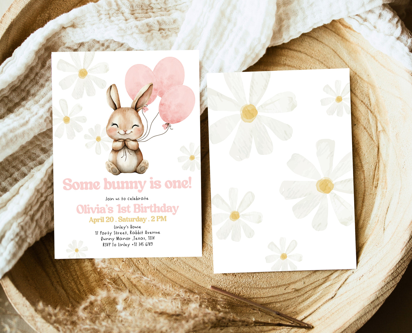 Editable Bunny Birthday Invitation, Some Bunny 1st Birthday Party, Hop On Over Bunny Birthday, Spring Birthday Rabbit Birthday Invite, EPC06