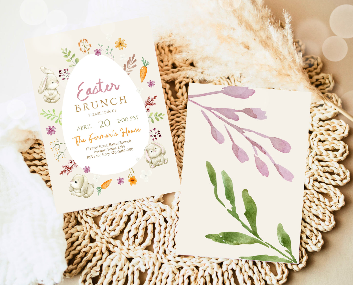 Editable Easter Brunch Invitation, Printable Easter Party Invitation, Scribble Doodle Easter Invite, Boho Floral Easter Brunch Invitation