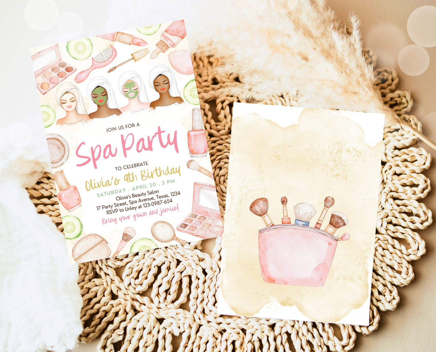 Editable Spa Girls Birthday Invitation, Spa Party Invite, Pamper Birthday Invite, Neutral Glam Party Invite, Spa Girl Birthday Invite, GBP09