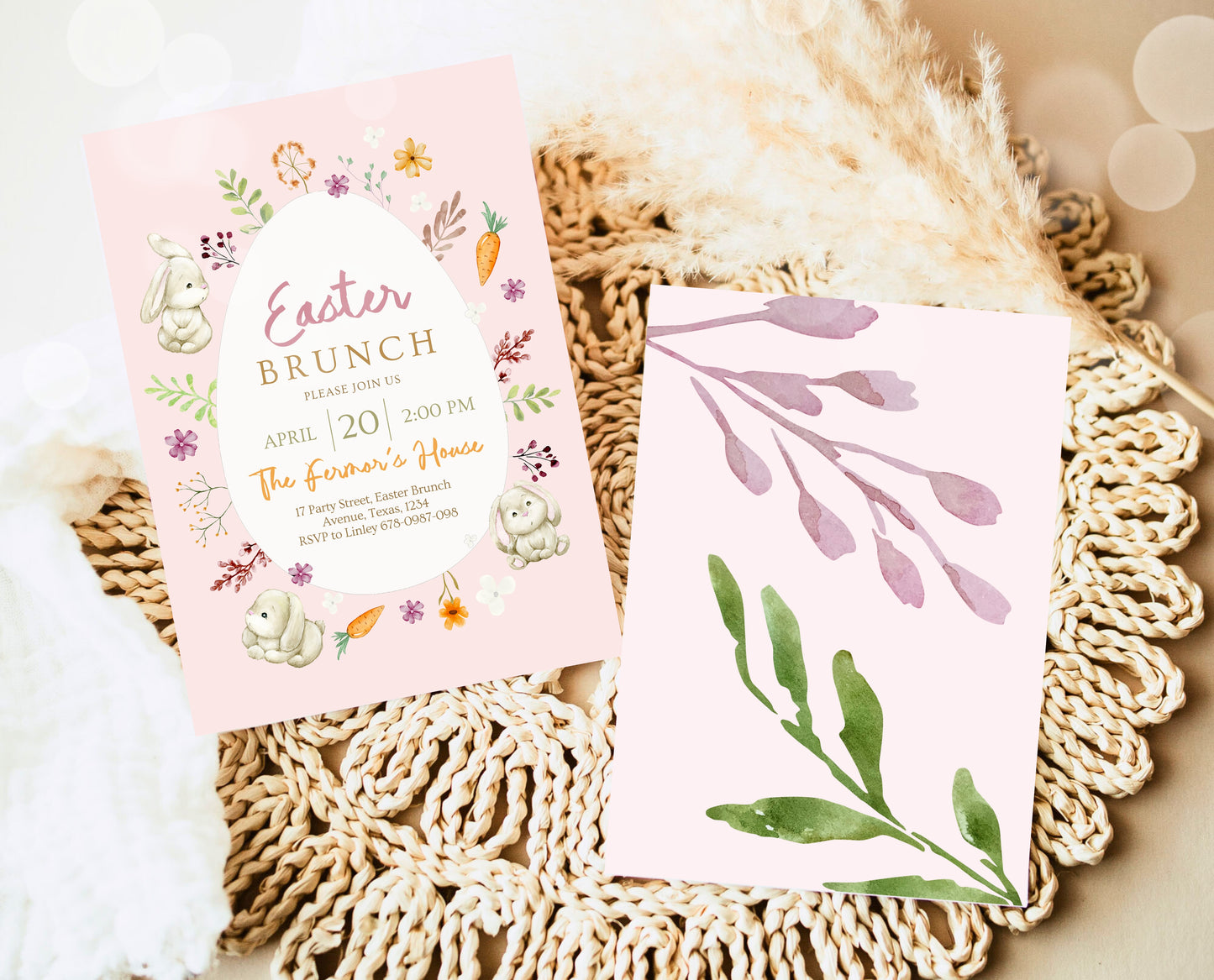 Editable Easter Brunch Invitation, Printable Easter Party Invitation, Scribble Doodle Easter Invite, Pink Floral Easter Brunch Invitation