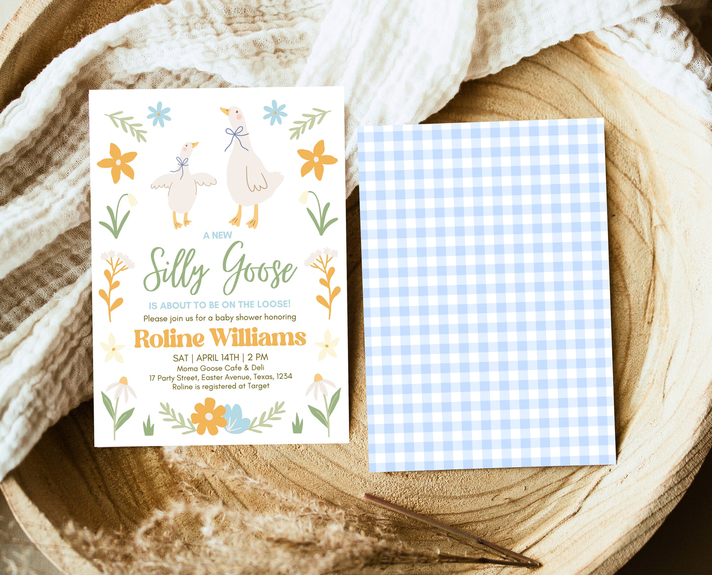 Editable Goose Baby Shower Invitation, A Silly Goose Baby Shower Invitation, Floral Whimsical Goose Invite, Easter Baby Shower Invite, EPC02