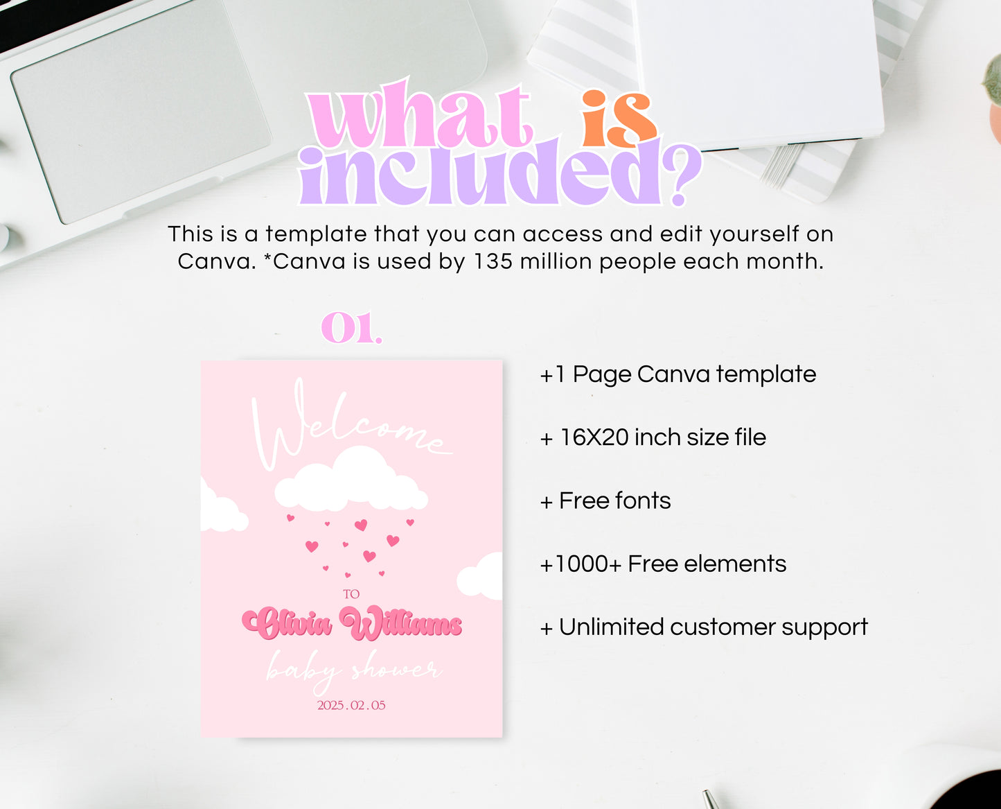 Editable Valentine Baby Shower Welcome Sign, Showered With Love Baby Shower Sign, Pink Cloud Hearts Baby Shower Welcome, Download, VDC11