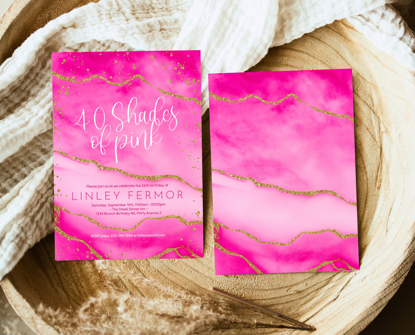 Editable Hot Pink and Gold Birthday Invitation Glam Party Template for Any Age Modern Printable Shades Of Pink Invite Instant Download AB18