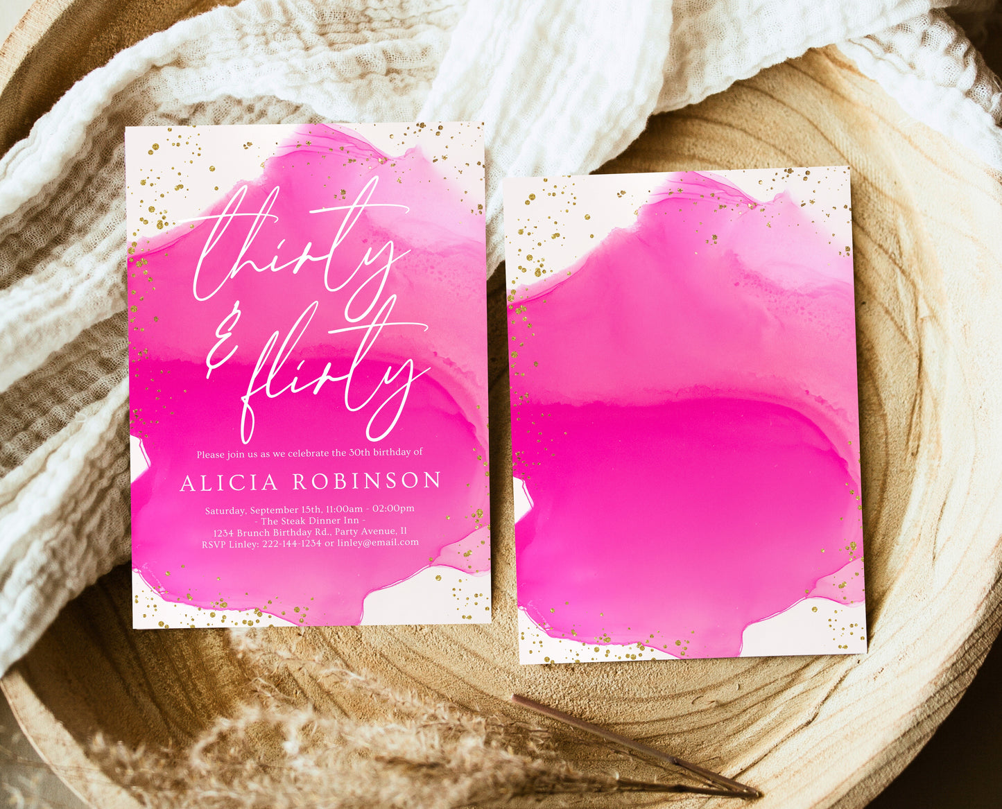 Editable Thirty and Flirty 30th Birthday Invitation Hot Pink and Gold Glam Party Invite Modern Birthday Template Instant Download AB17