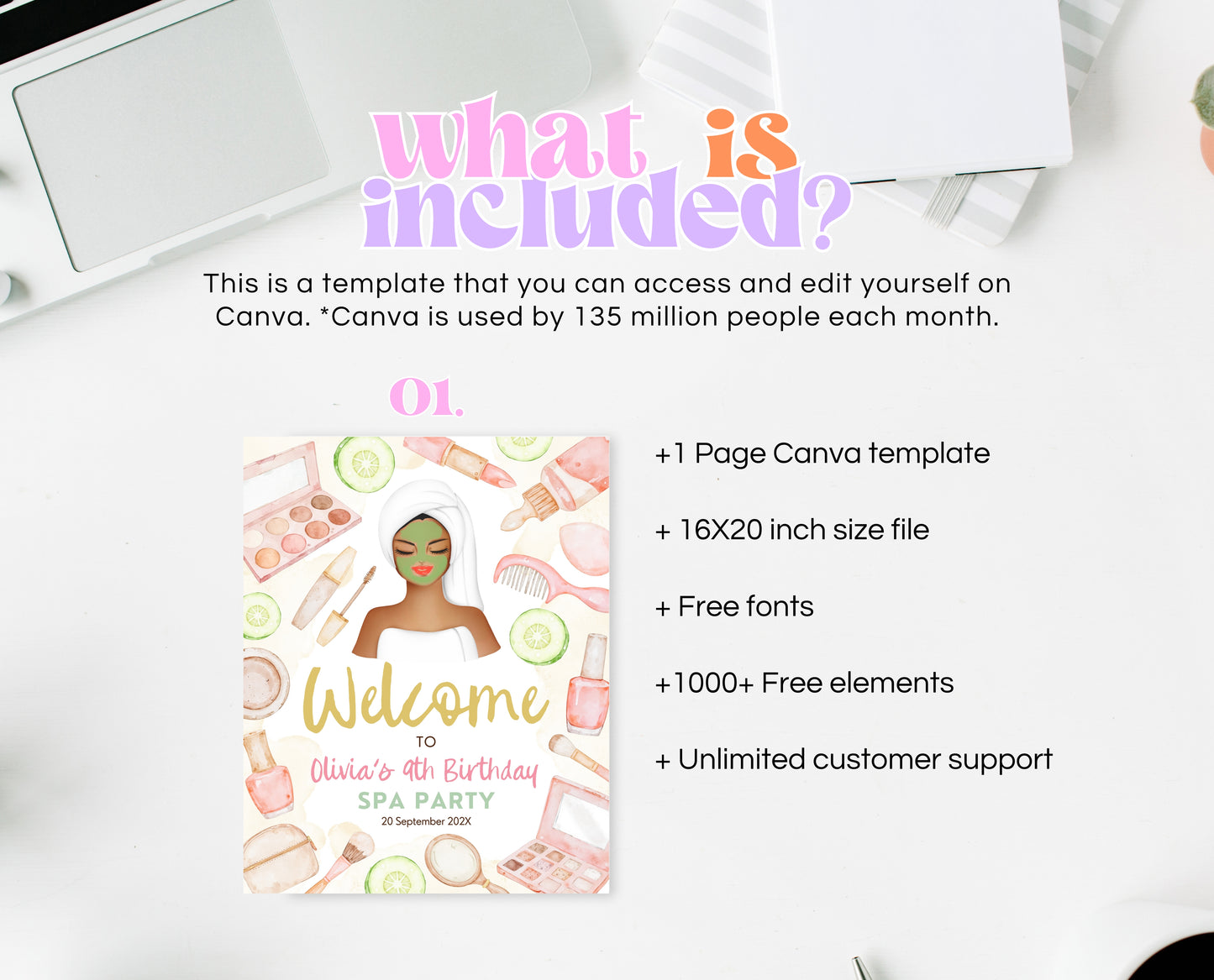 Editable Spa Birthday Welcome Sign, Spa Party Decor, Pamper Birthday, Neutral Glam Party Welcome Banner, Spa Brown Girl Birthday, GBP09