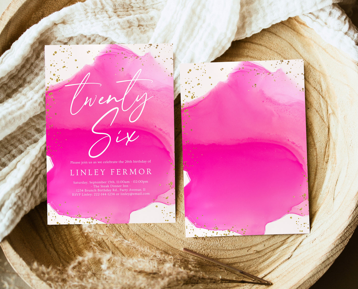 Editable Hot Pink and Gold Birthday Invitation Glam Party Template for Any Age Modern Printable Birthday Invite Instant Download AB17