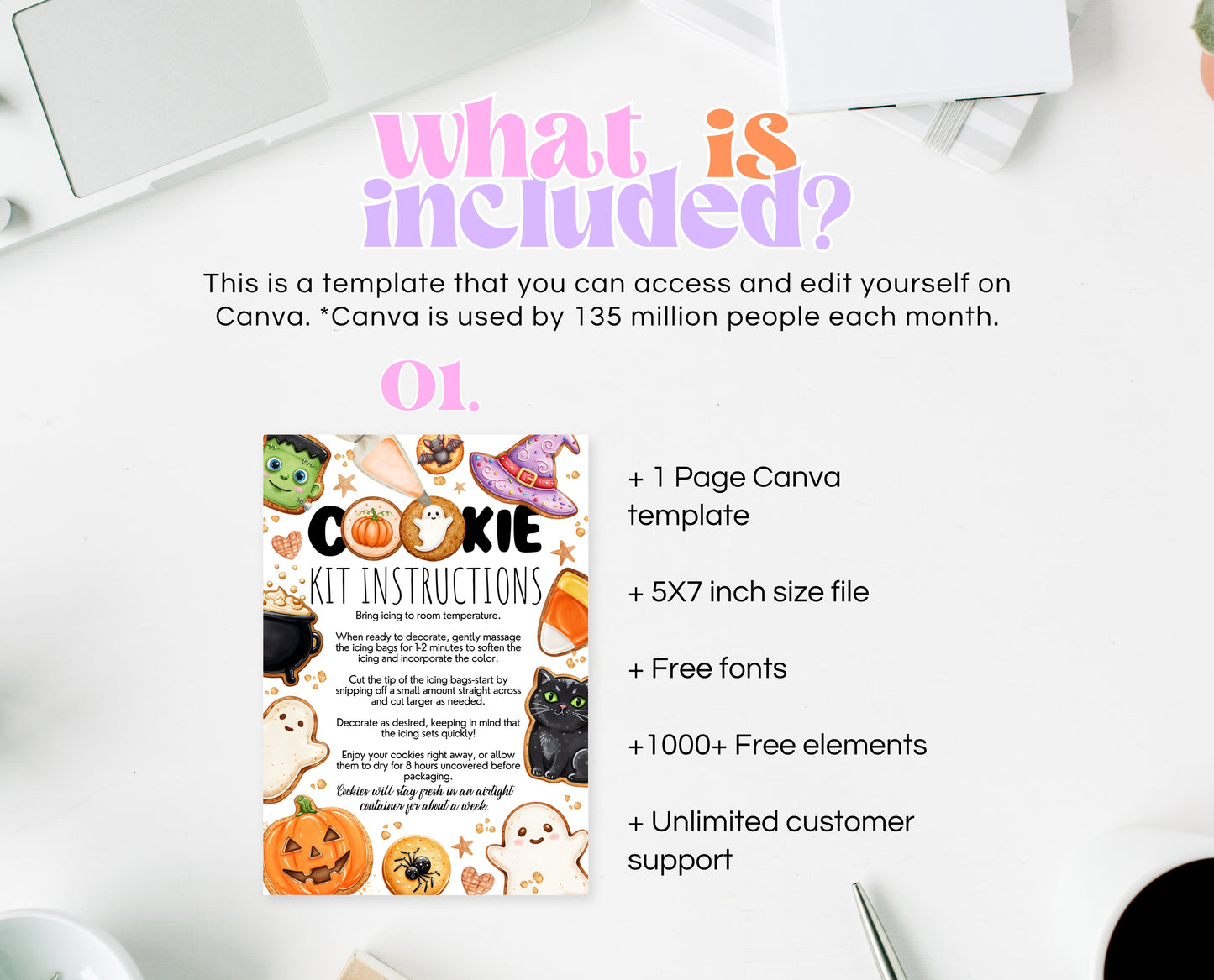 Editable Halloween Cookie Instructions Card Decorate Your Own Spooky Ghost Pumpkin Bat Kit DIY Trick Treat Printable Fall Instant Download