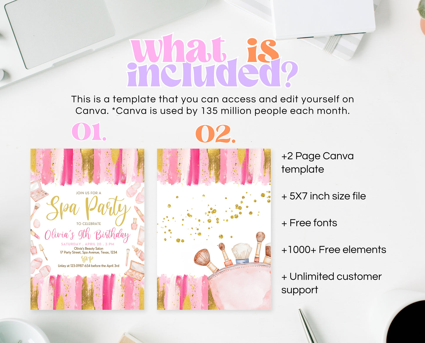Editable Spa Birthday Invitation, Spa Party Invite, Pamper Birthday Invite, Pink Glam Party Invite, Spa Girls Birthday Invitation, GBP07