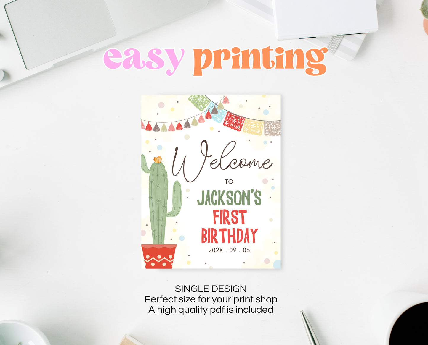 Editable Fiesta Taco Bout Birthday Welcome Sign, Fiesta 1st Birthday, Cactus Mexican Decor, Boy, Girl, Instant Download, Printable, BBP05