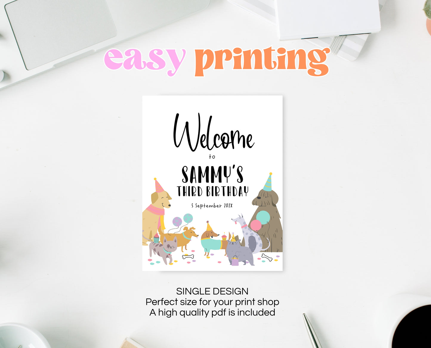 Editable Girl Dog And Cat Birthday Welcome Sign, Dog And Cat Birthday Welcome Banner, Printable Animal Birthday, Instant Download, GBP20