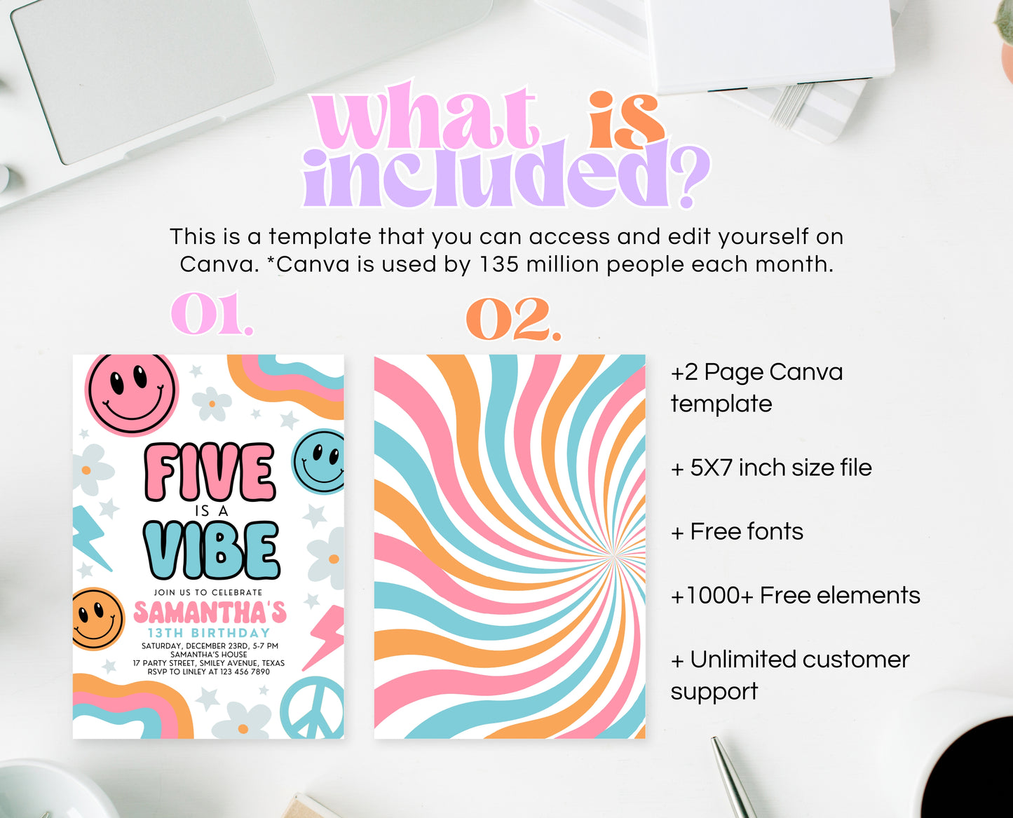 Editable Retro Smiley Birthday Invitation, Retro Smiley Birthday Party, Printable Smiley Birthday Party, Pin Groovy Smiley Invite, GBP18