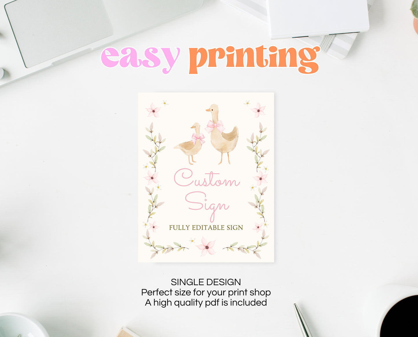 Editable Goose Baby Shower Custom Sign, A Silly Goose Baby Shower, Floral Whimsical Goose Custom Sign, Easter Baby Shower Theme Decor, EPC01